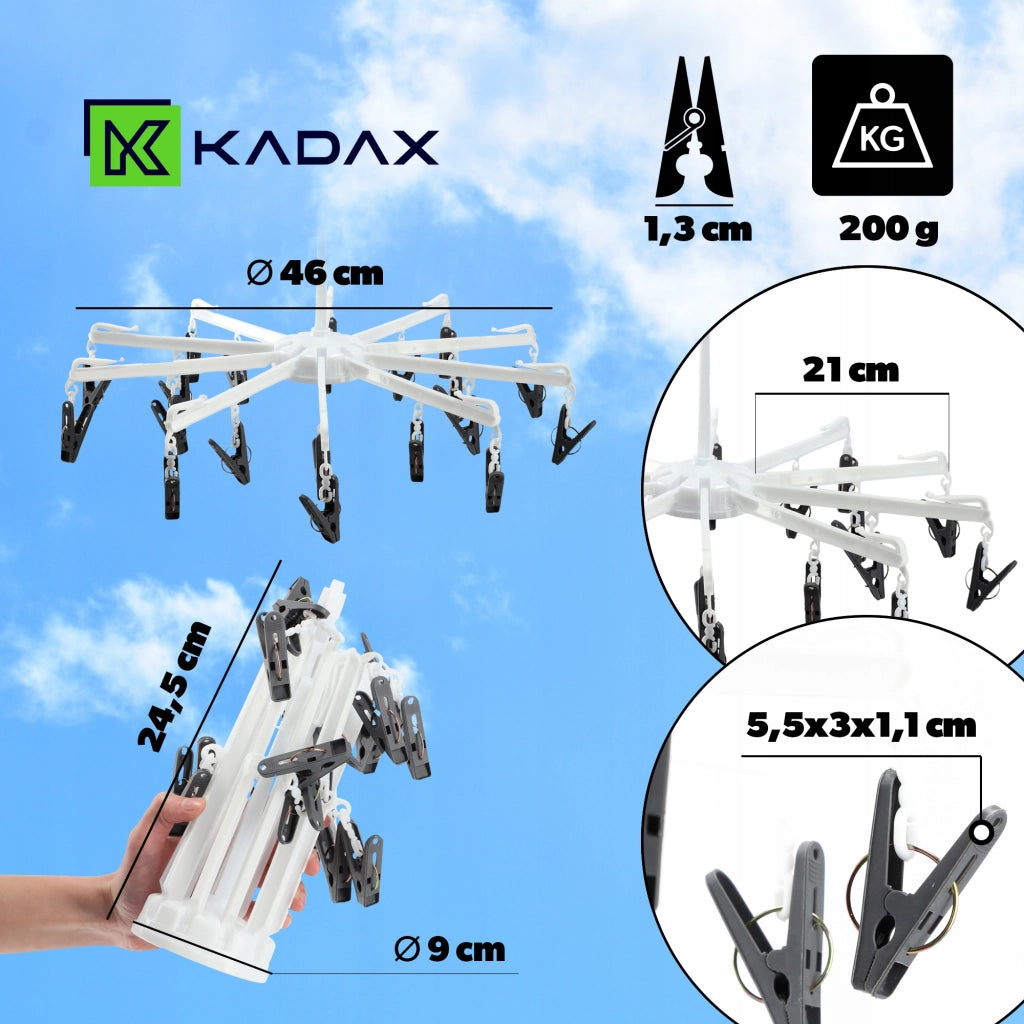 KADAX - Appendiabiti per calze da asciugatrice, 16 clip a carosello