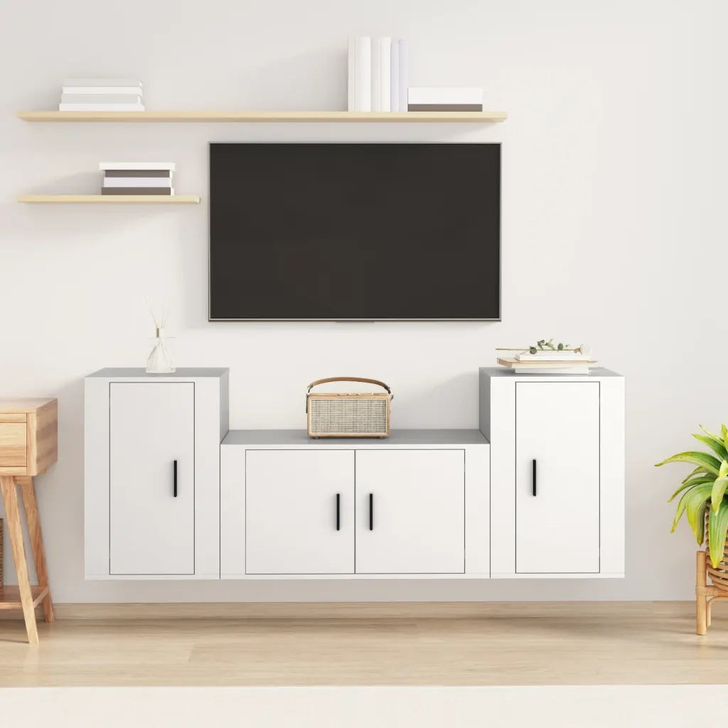 Set Mobili Porta TV 3 pz Bianco in Legno Multistratocod mxl 76799