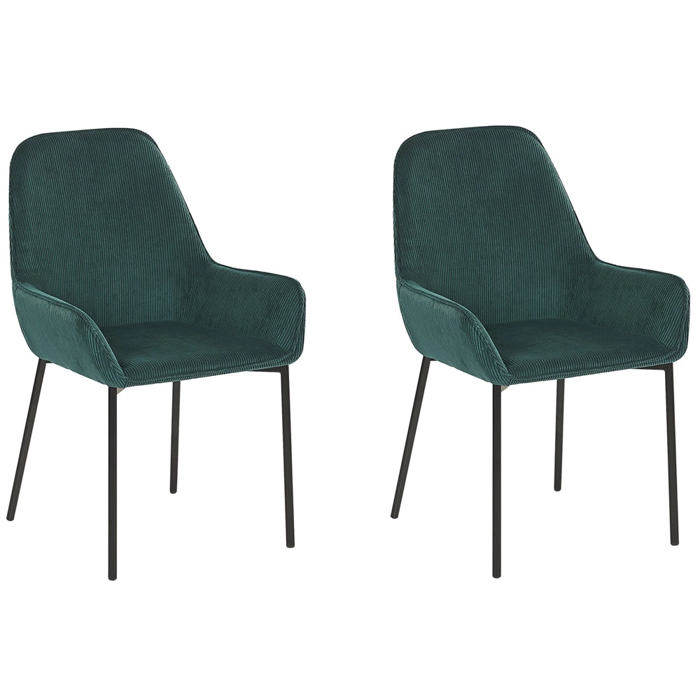 Set di 2 sedie per sala da pranzo sedile imbottito in tessuto di velluto a coste gambe in metallo Nero stile moderno