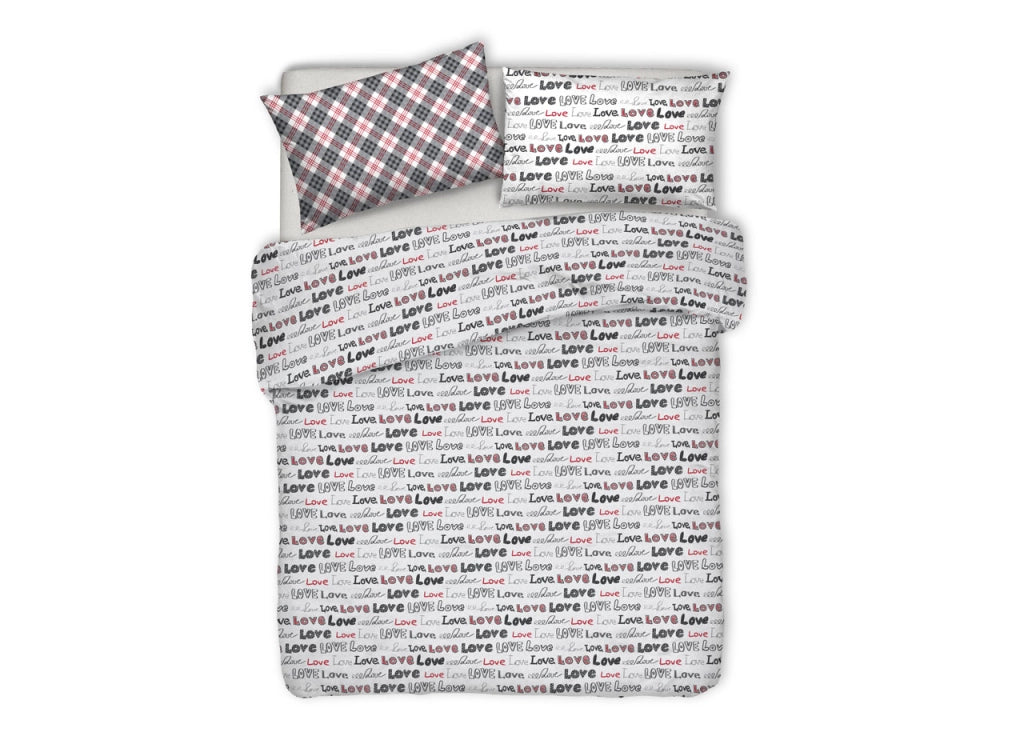 Copriletto Piquet Primavera Estate 100% Cotone Disegno Love Love Cuori - Matrimoniale - Grigio
