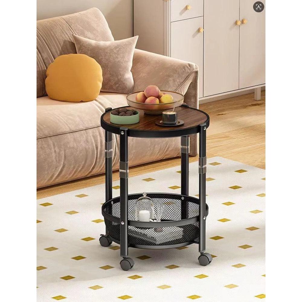 Trade Shop - Tavolo Rotondo Design Pieghevole Multiuso Carrello A 2 Livelli Ripiani Con Ruote 52x32cm -