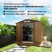Casetta da Giardino Porta Utensili in Lamiera con Porte Scorrevoli, 213x130x185cm, Giallo
