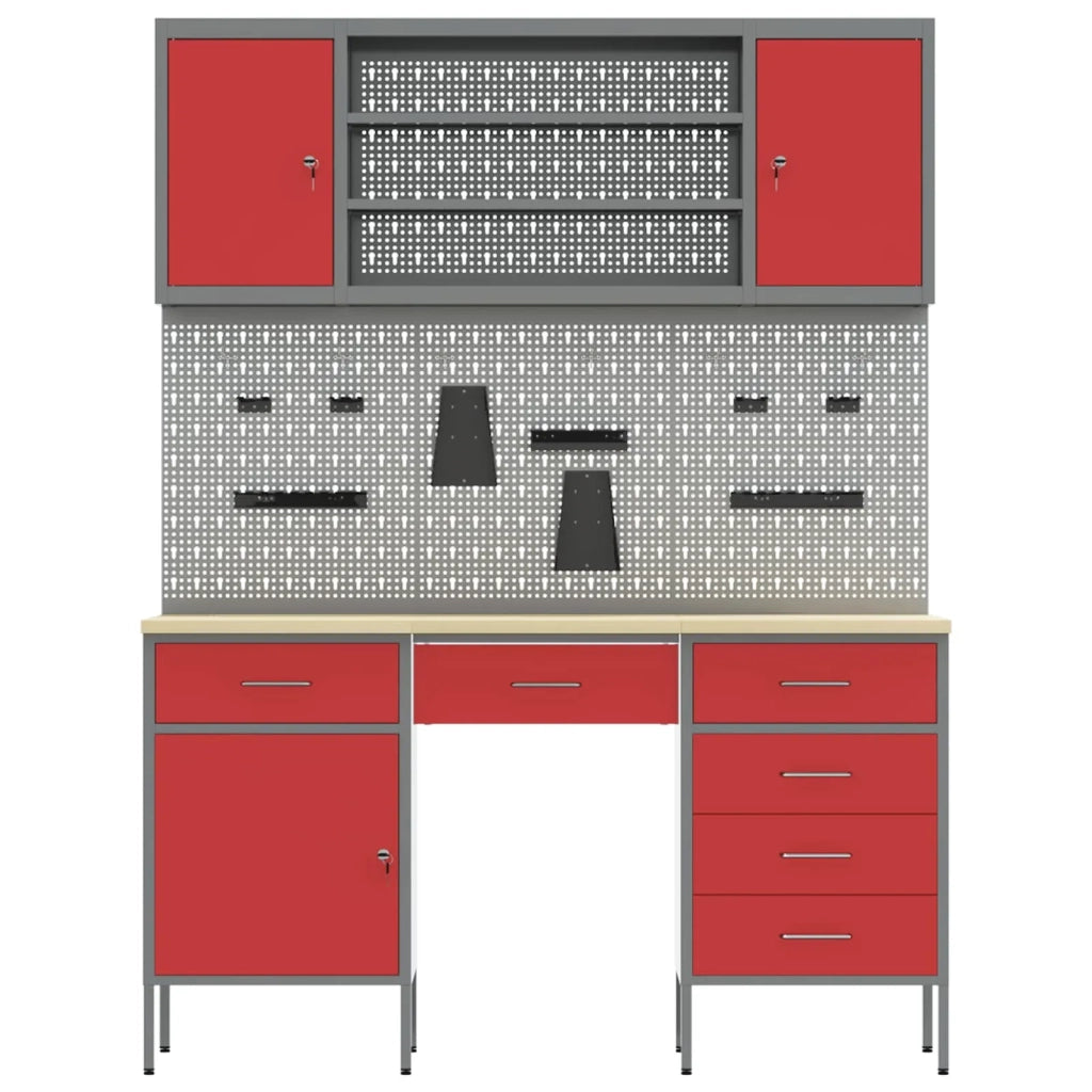 Mobile da lavoro 8 pcs Rosso Legno ingegnerizzato e acciaio 3321467