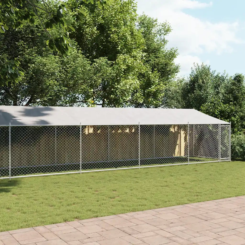 Gabbia Cani con Tetto e Porta Grigia 12x2x2 m Acciaio Zincato