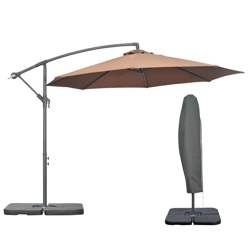 OMBRELLONE DECENTRATO A 6 STECCHE CON MANOVELLA E BASE A CROCE IN METALLO E POLIESTERE Ø 292X247 CM CAFFÈ