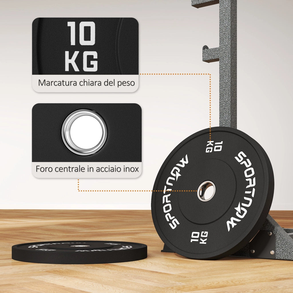 Set 2 Dischi Pesi da 10kg con Foro da 2"/5 cm per Manubri e Bilancieri in Gomma Nero