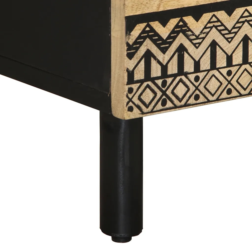 Comodino Nero 40x33,5x46 cm in Legno Massello di Mango Grezzo 4018626