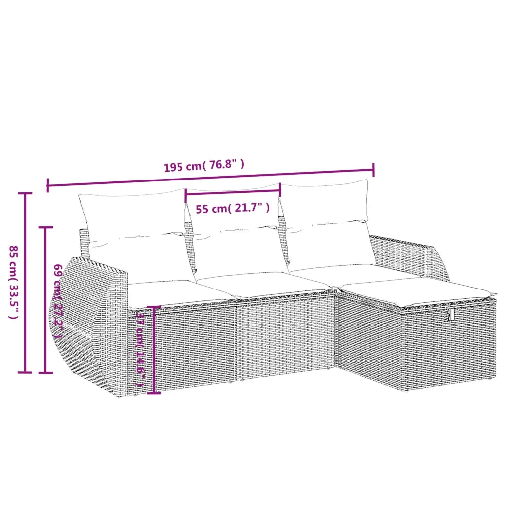 Set Divano da Giardino 4 pz con Cuscini Beige Misto Polyrattan