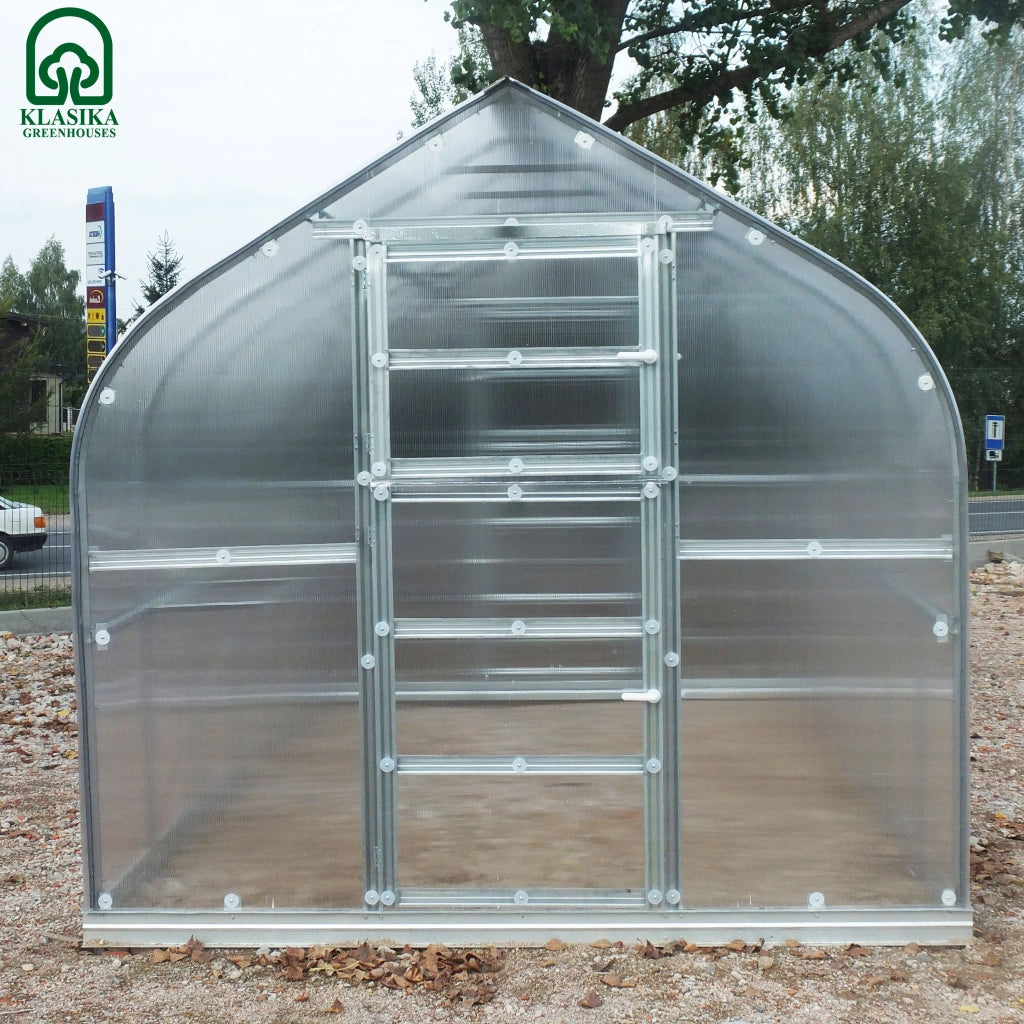 Serra da giardino KLASIKA Standard 30m2, 2,5m x 12m, 6 mm con rivestimento in policarbonato (con 6 tetti ad apertura automatica)
