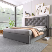 Letto imbottito 140x200 cm con contenitore idraulico in cotone grigio