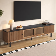 Mobile TV 190x35x45 cm con ante scorrevoli e griglia in MDF e pannello truciolare naturale