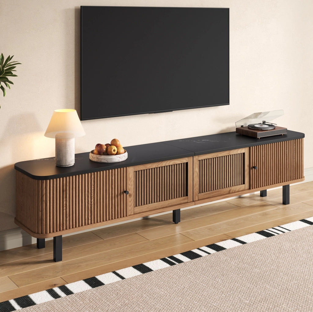 Mobile TV 190x35x45 cm con ante scorrevoli e griglia in MDF e pannello truciolare naturale