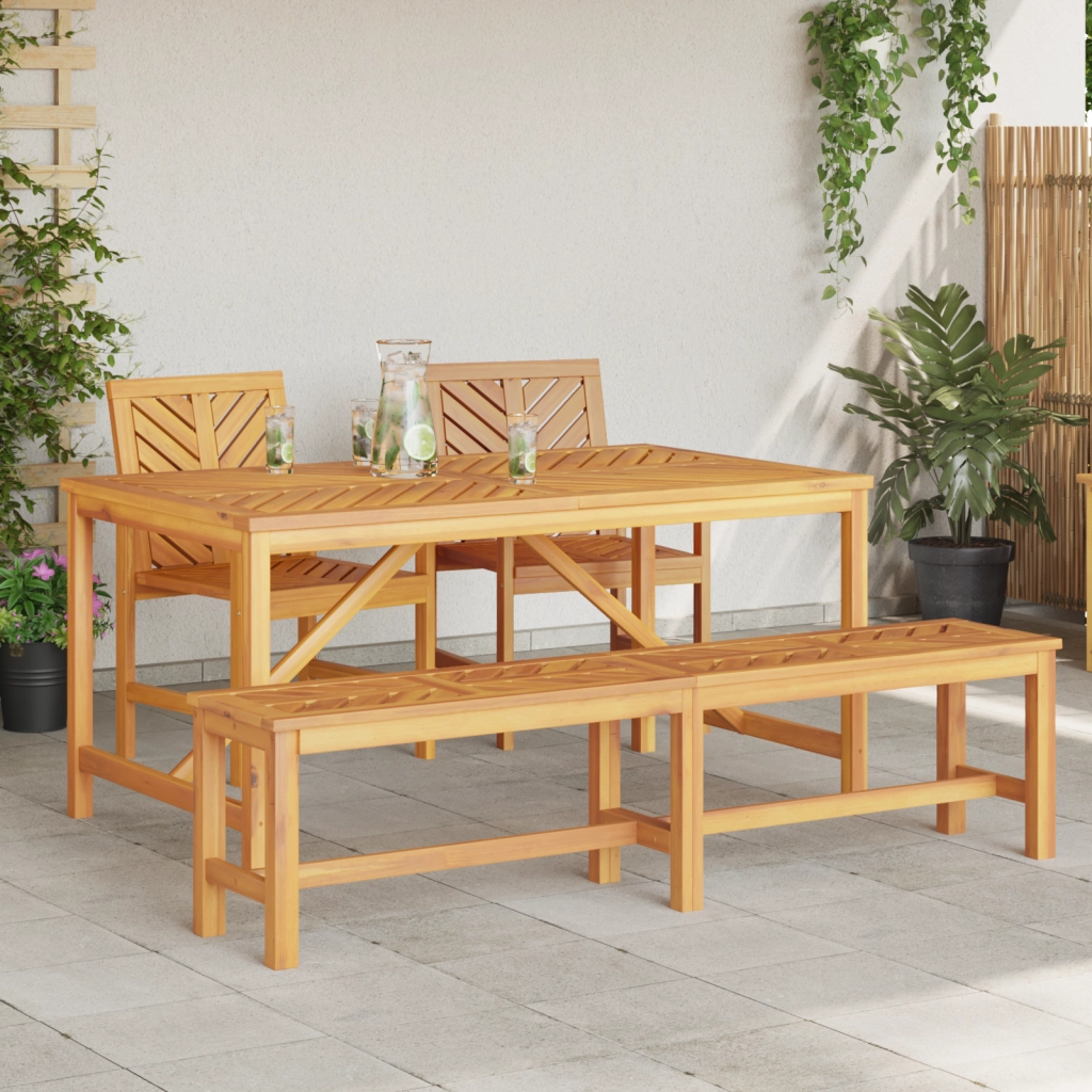 Set da pranzo da giardino in legno massello di acacia da 4 pezzi