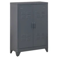 Mobiletto Multiuso 2 Ante Stile Industriale in Metallo per Casa e Garage, 75x33x110cm, Grigio