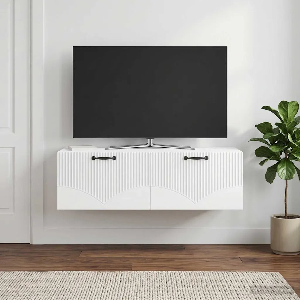 Mobile Porta TV da Muro Bianco Lucido 98 x 41 x 30 cm 899039