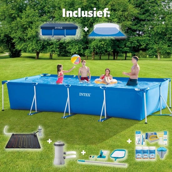 Piscina a Rete Completa - Piscina da Giardino - Completo Kit - Rettilineo - 450 x 220 x 84 cm - Blu - Inclusa Pompata & Accessori Vari