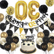 Decorazione di compleanno 30 anni donna nera oro - Slinga di compleanno - Palloncini - Decorazioni 30° compleanno