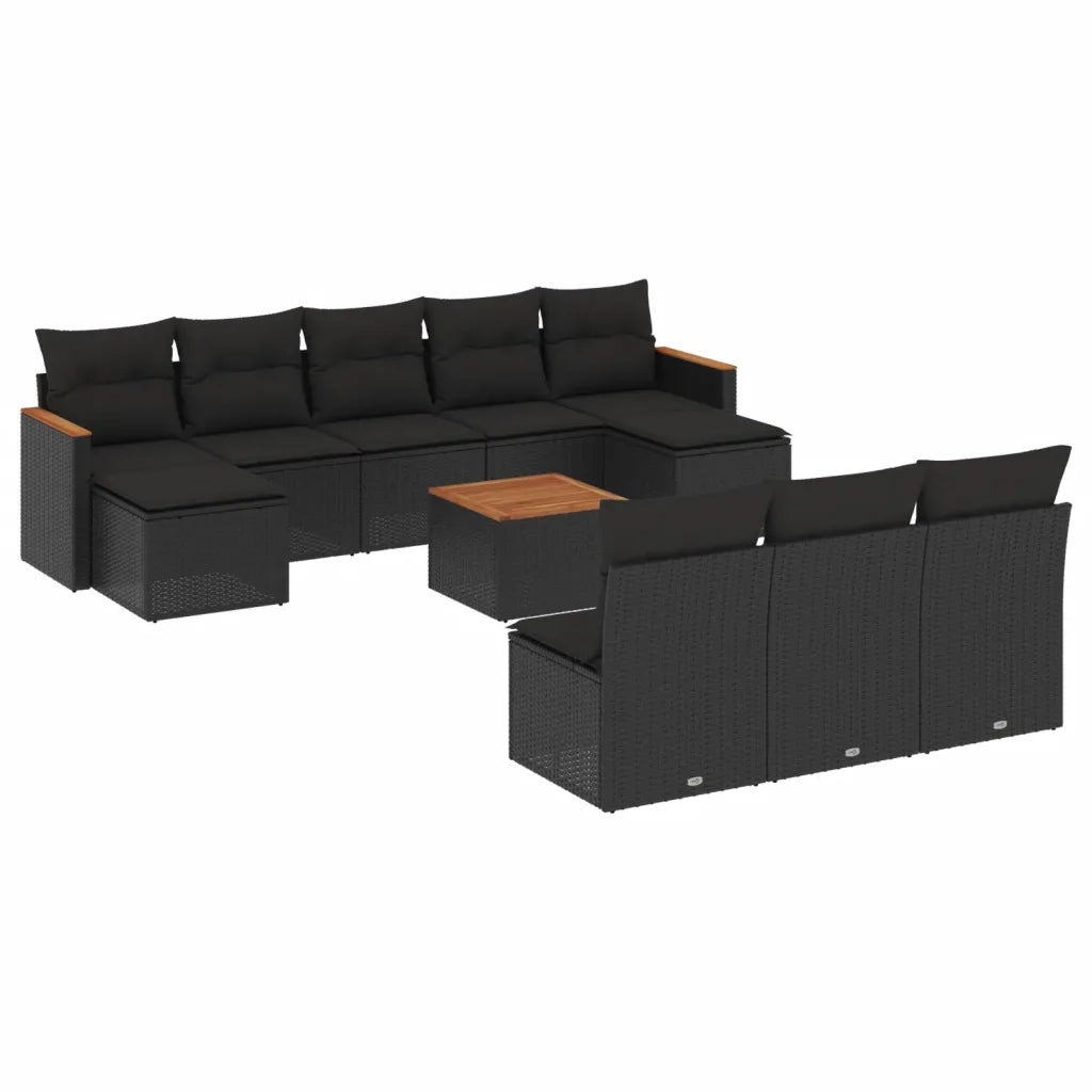 Set Divani da Giardino 11 pz con Cuscini in Polyrattan Nero 3226391