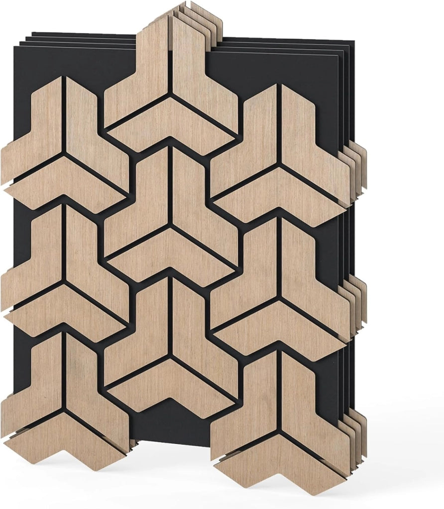Set di 4 Pannelli Fonoassorbente, Pannelli Acustici per Pareti, 65 x 83 cm, 27 Tavole di Legno Irregolari, per Riduzione del Rumore, Decorazione Interna, 1,7 m²