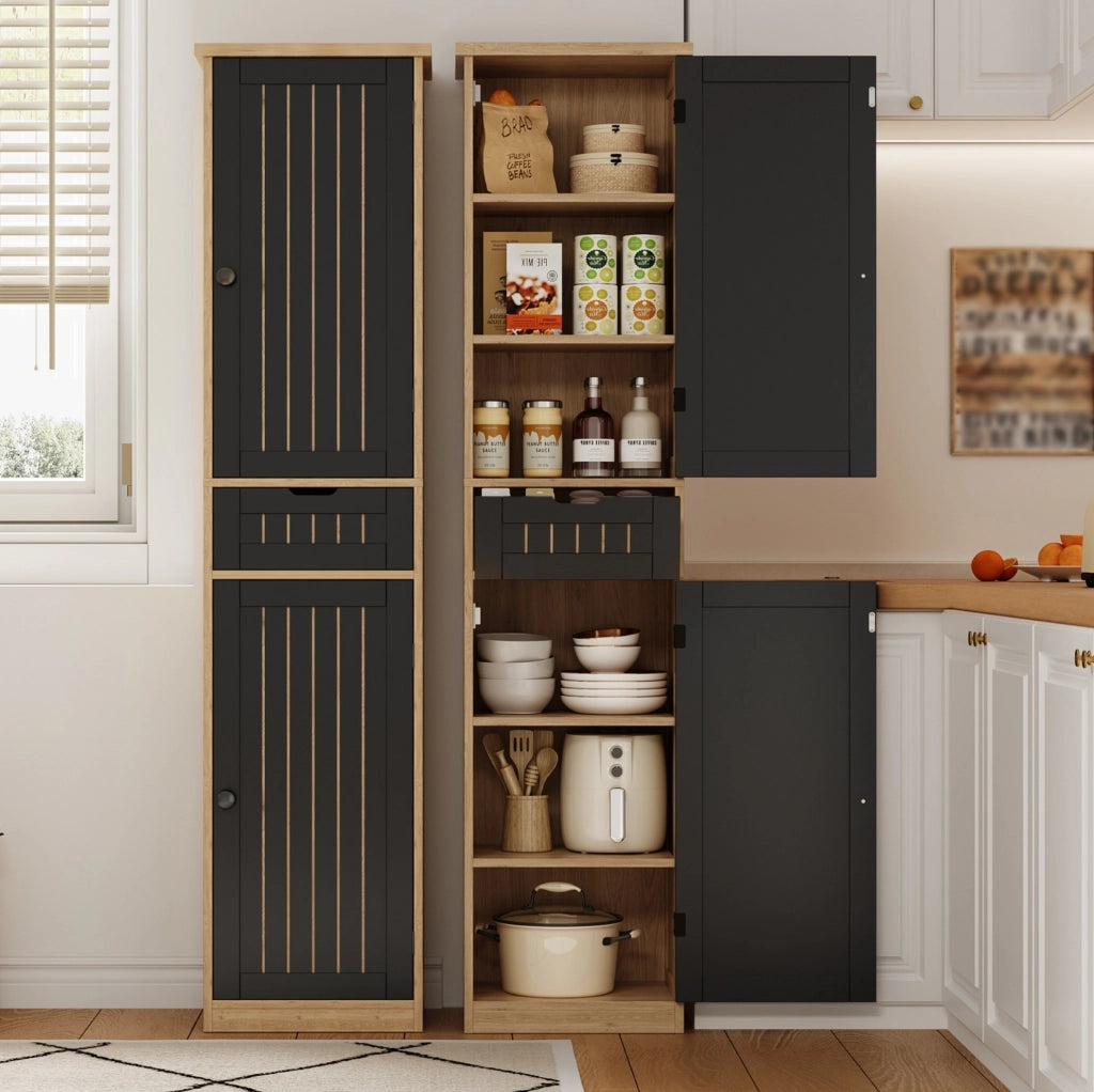 Armadio multiuso 40x30x170 cm con ripiani regolabili in MDF naturale e nero