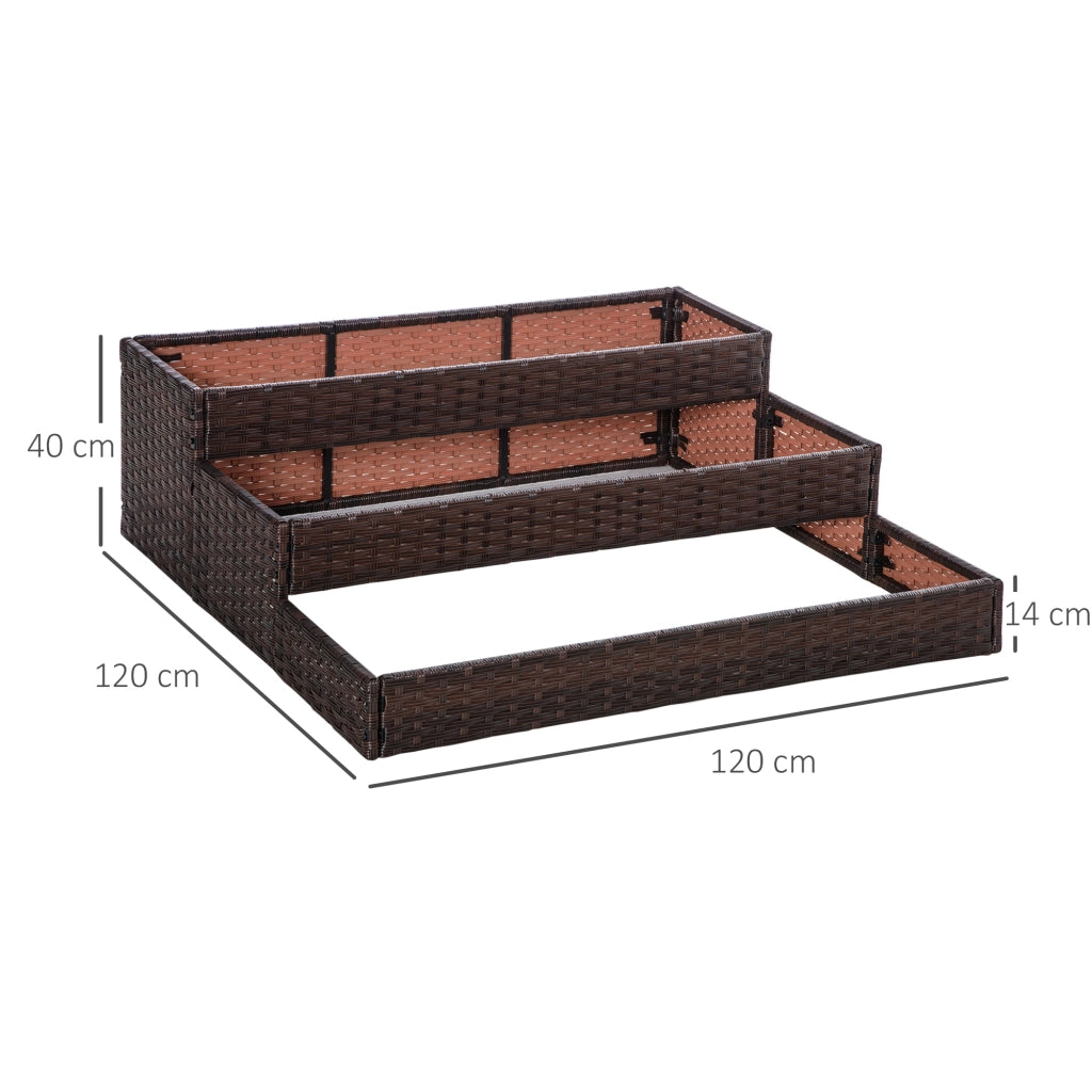 Orto Rialzato a 3 Livelli in Rattan Sintetico senza Fondo per Piante e Verdure, 120x120x40cm, Grigio