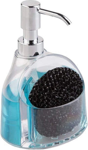 Dispensatore di sapone per superficie di lavoro in cucina - pompa di sapone con supporto per spugna - trasparente/acciaio inox