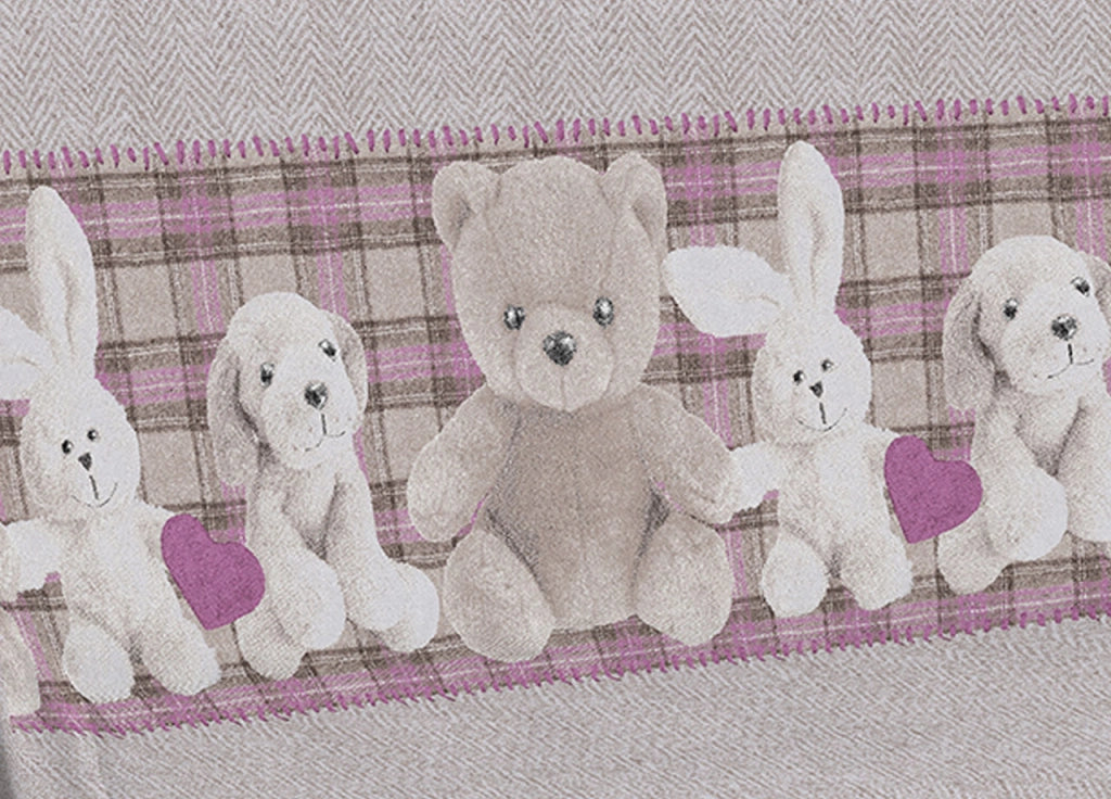 Telo Arredo Multiuso Linea Pensieri Delicati In 100% Cotone Disegno Peluches - Singolo - Rosa