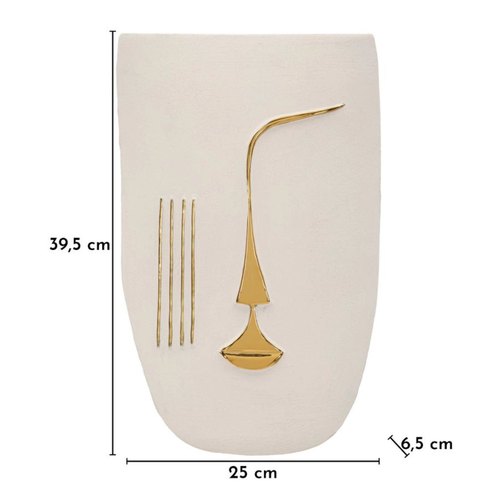 Decorazione da parete Mumbasa in ceramica bianca e oro lucido