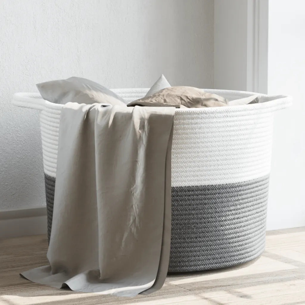 Cesto per Biancheria Grigio e Bianco ?55x36 cm in Cotone CFW8468373