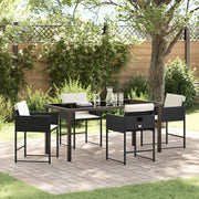 Set da Pranzo da Giardino da 5 Pezzi con Cuscini Nero Rattan PE