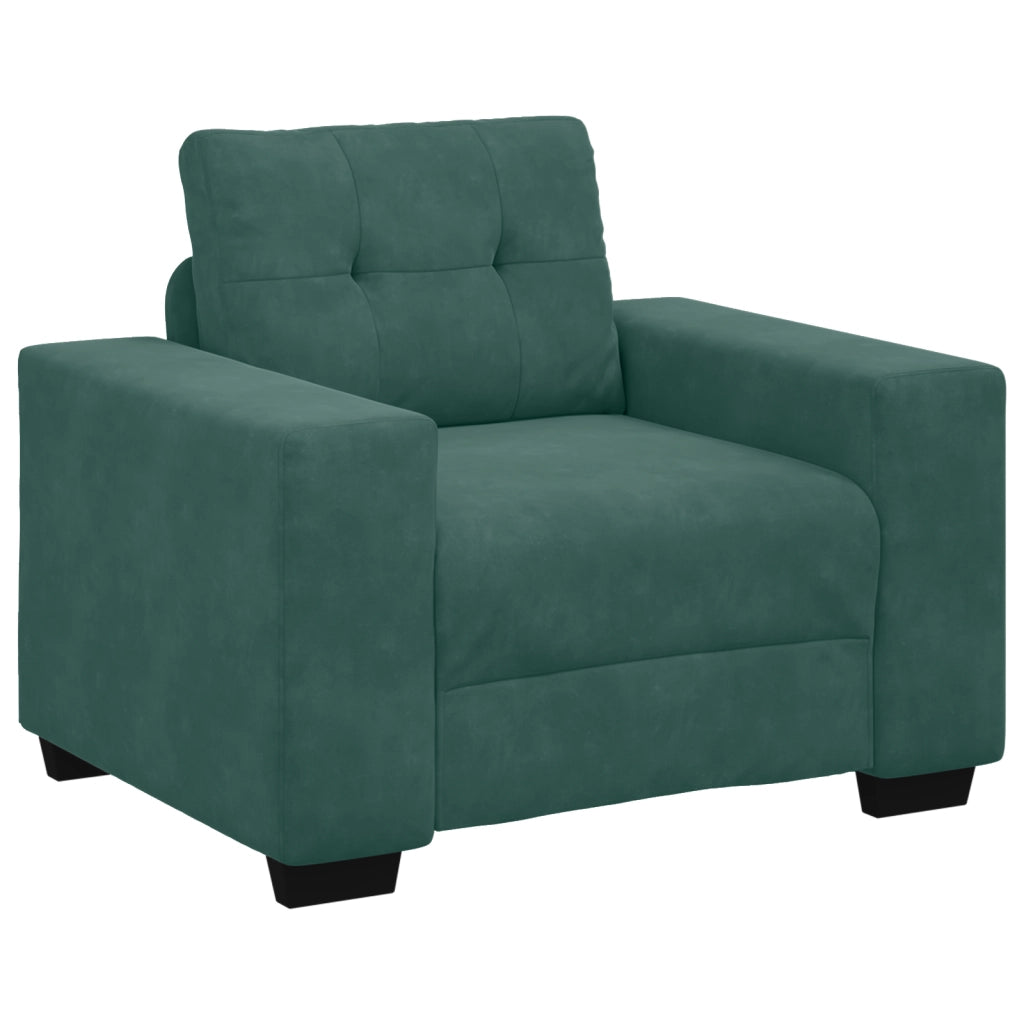 Set di divani 3 pezzi con cuscini in velluto verde scuro