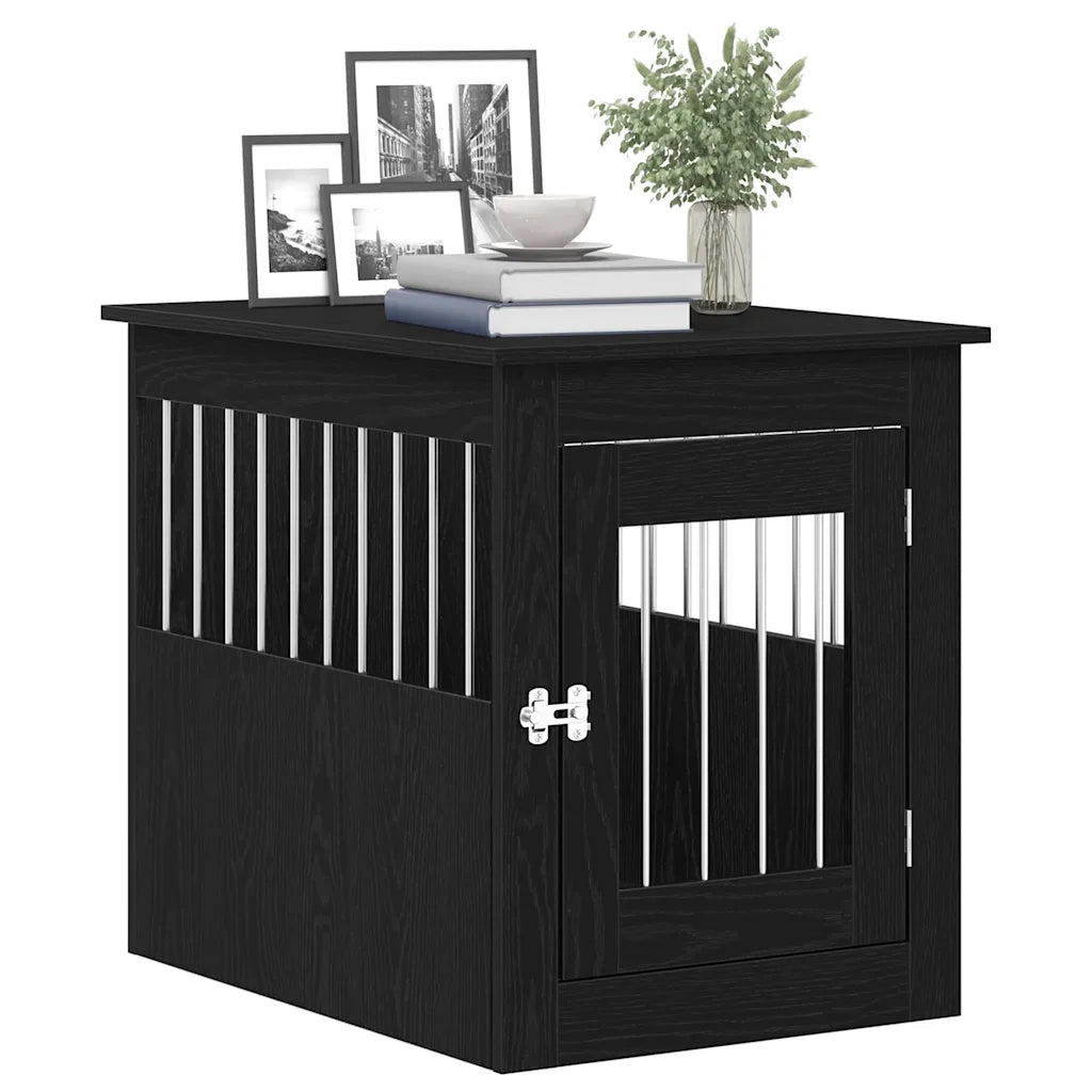 Mobile per cuccia per cani Rovere Nero 55x75x65 cm in legno ingegnerizzato 862175