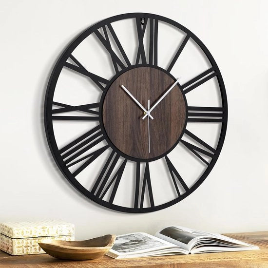 Orologio a muro in legno metallo (legno scuro, 14IN)