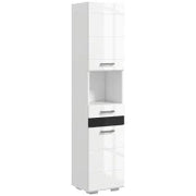 kleankin Colonna Bagno in MDF con Ripiano Aperto, Cassetto e Armadietto Chiuso, 37x32.5x170 cm, Bianco
