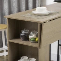 Isola Centrale Tavolo da Bar con Piano Laterale Ribaltabile e 3 Mensole, 120 x 76 x 91,4 cm, Grigio Chiaro