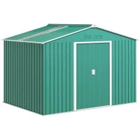 Casetta Porta Attrezzi in Acciaio con Tetto Inclinato e 2 Porte Scorrevoli, 277x195x192 cm, Verde Scuro