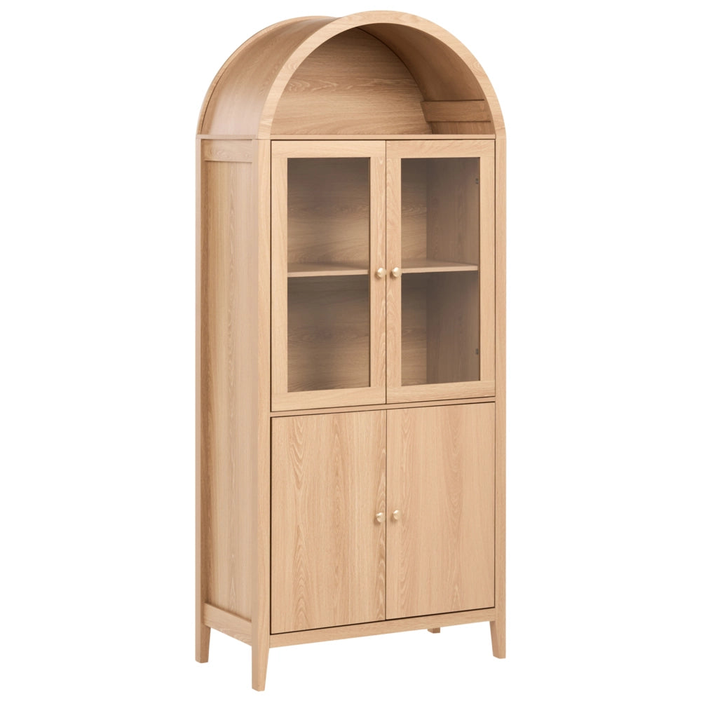 Mobile decorativo con ripiani e espositori in vetro in particelle di legno marrone chiaro Sala da pranzo Cucina
