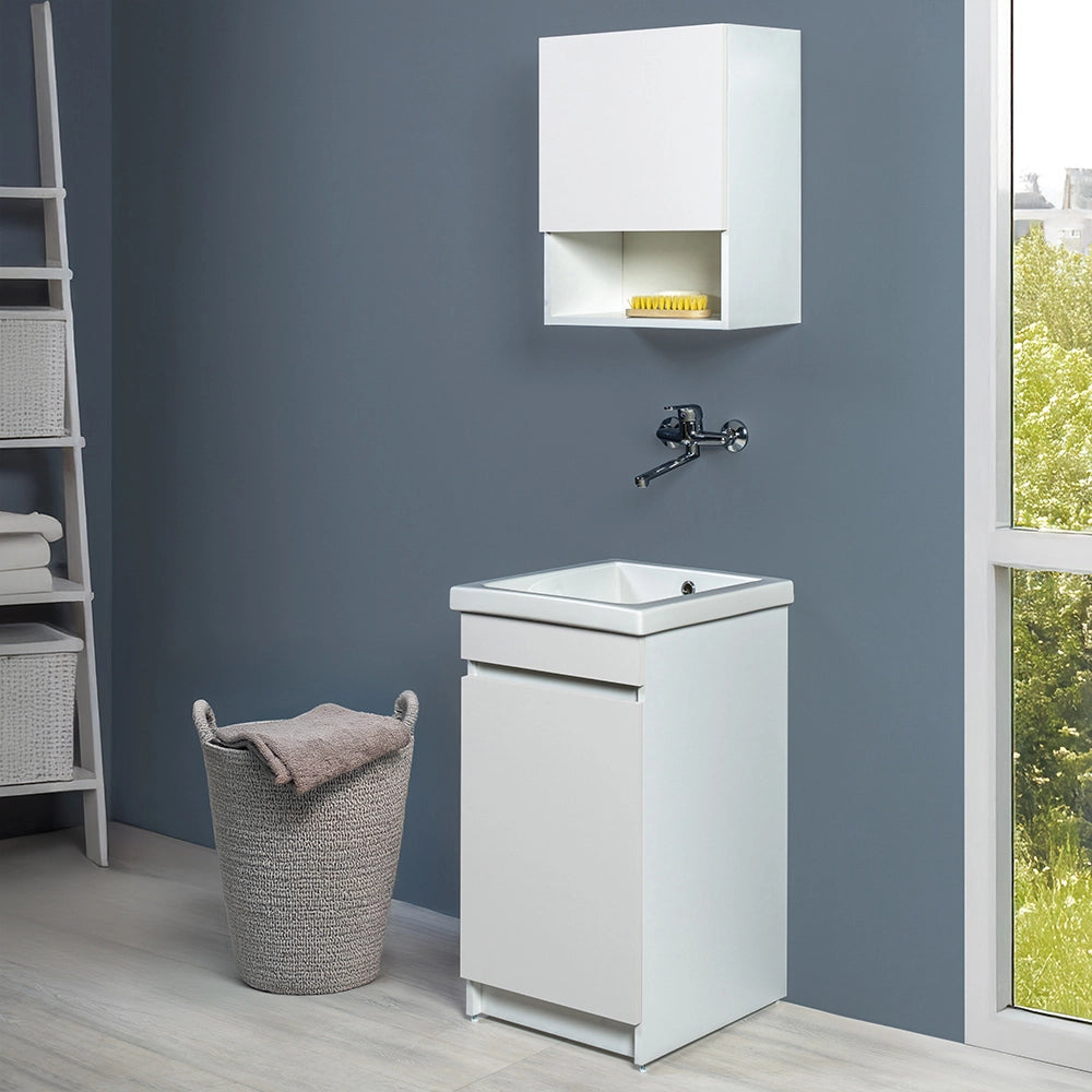 Mobile lavatoio 45x51 cm bianco opaco con vasca in ceramica e strofinatoio