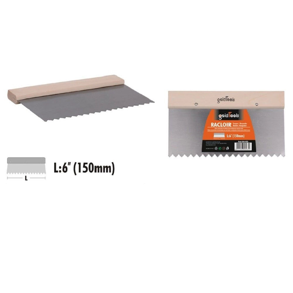 Trade Shop - Spatola Raschietto Dentato Acciaio Impugnatura In Legno 6″ 15cm Ferramenta 90465 -
