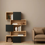 Libreria Acetosella, Scaffale da ufficio, Mobile portalibri, Biblioteca, 96x32 h166 cm, Rovere e Nero