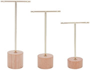 Supporto per orecchini a T a 3 livelli con piede in legno, organizzatore per accessori fotografici B