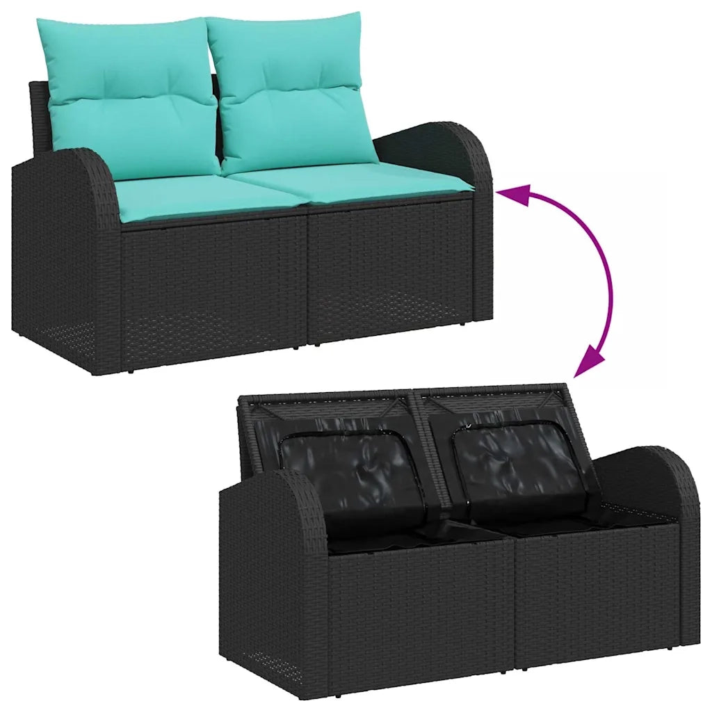 Set Divano da Giardino 5 pcs Nero e Turchese polyrattan 3354715