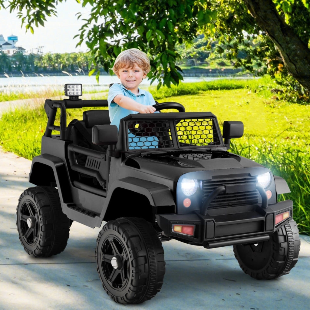 Camion elettrico a batteria da 12v per bambini, Auto elettrica con telecomando sedile extra large porta USB Nero-Macchinine giocattoli