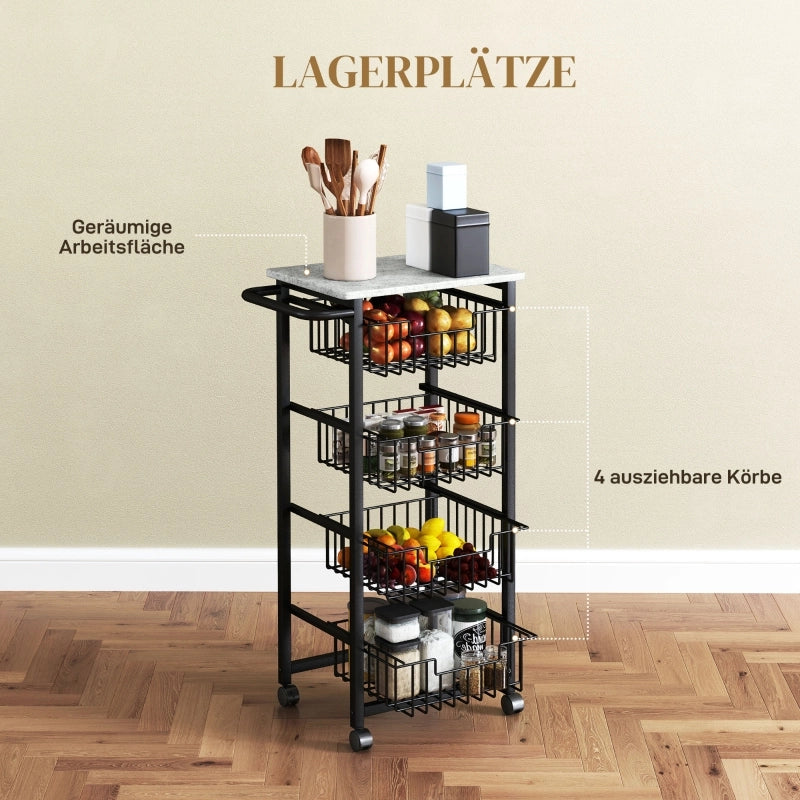 CARRELLO CUCINA 49,5x31x91 cm Grigio Chiaro con 4 Cestelli