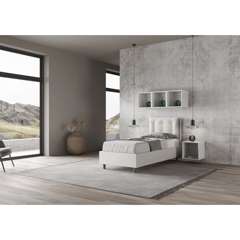 Letto imbottito Singolo 80x200 cm Annalisa - Bianco,Similpelle,Con rete