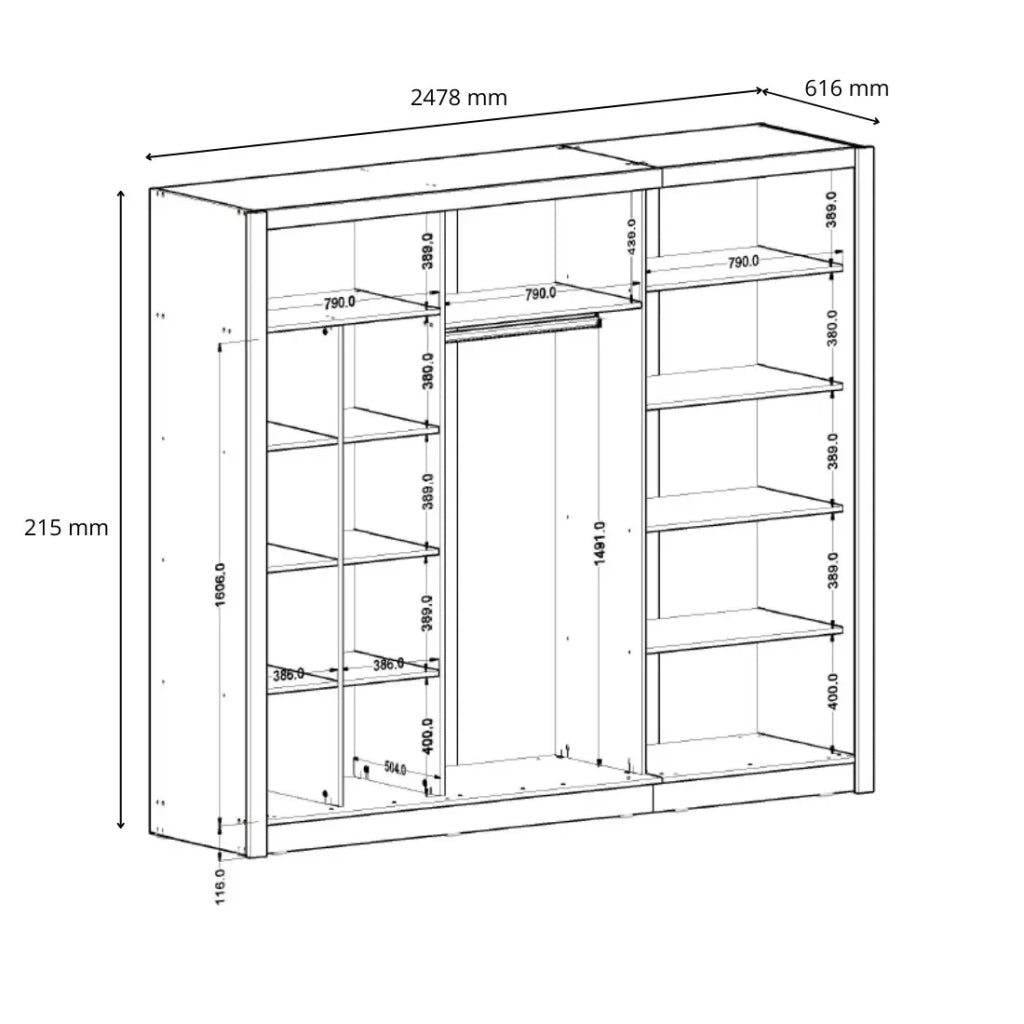 Armadio OZZULA 3 porte scorrevoli con specchio bianco 248 cm