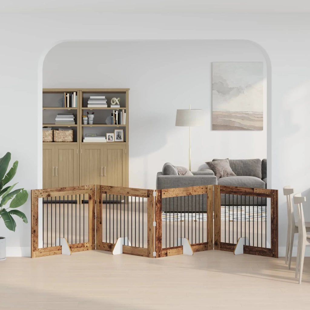 Cancello per cani con supporti 4 pz Legno antico 100 x 80 cm CFW6243283