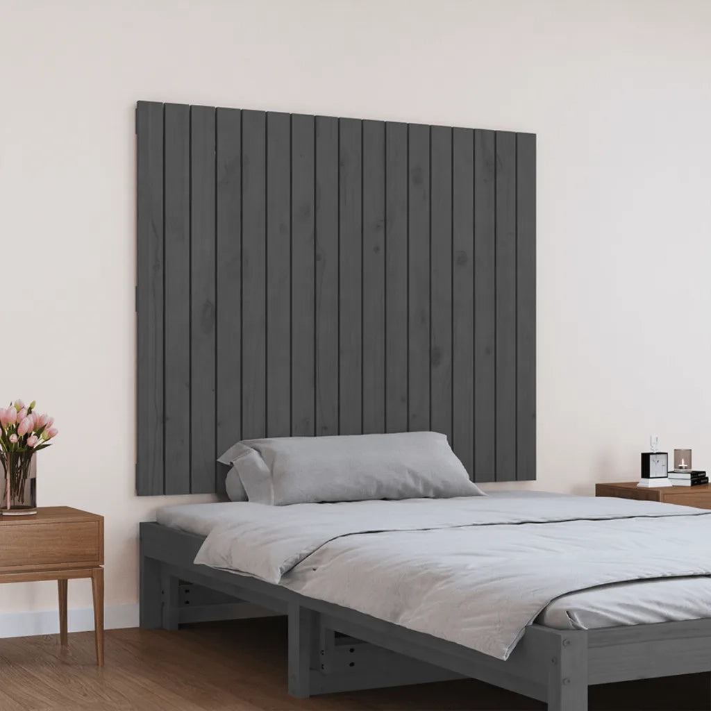 Testiera | Testata da Parete Grigia 108x3x90 cm in Legno Massello di Pino