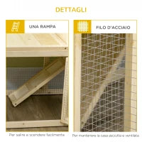 Conigliera per Interno in Legno d'Abete con Vassoio Estraibile, 3 Porte e Area Esterna, 151.5x106x97 cm