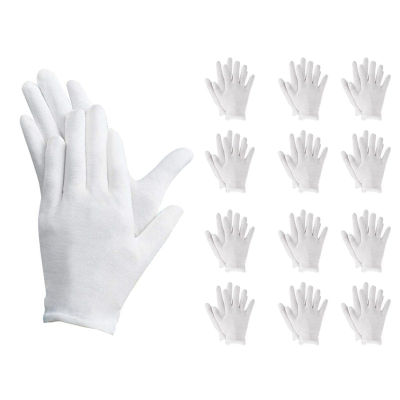 12 Paia Guanti Cotone Bianco Taglia L 9